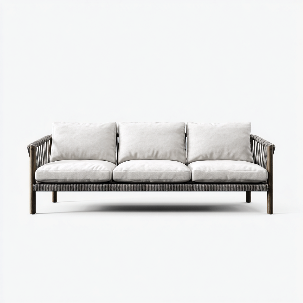 Sofás de jardín Madera-cuerda-tela 185x80x80 cm - Gris - Diseño moderno-Oakuply