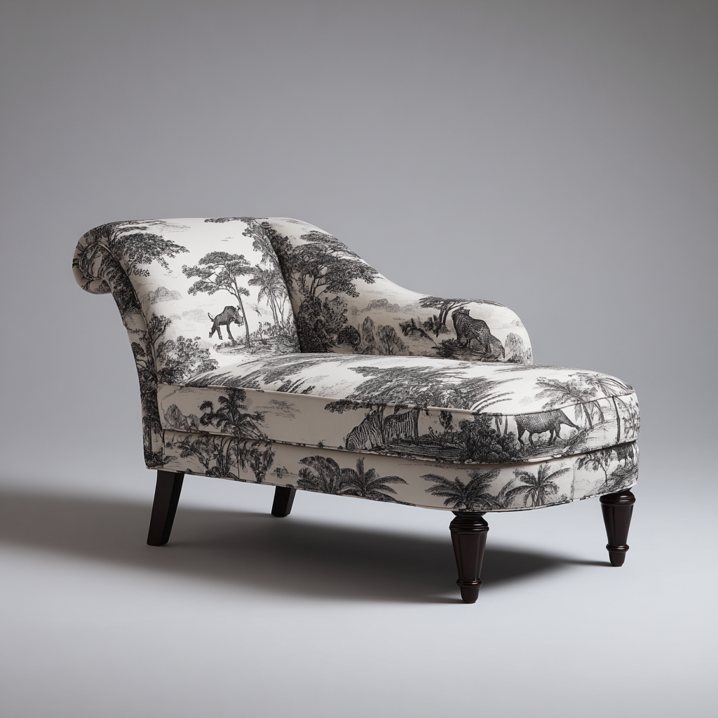 Chaise longue tapizada tela 165x72x85 cm - blanco-negro - estilo clásico para salón-Oakuply