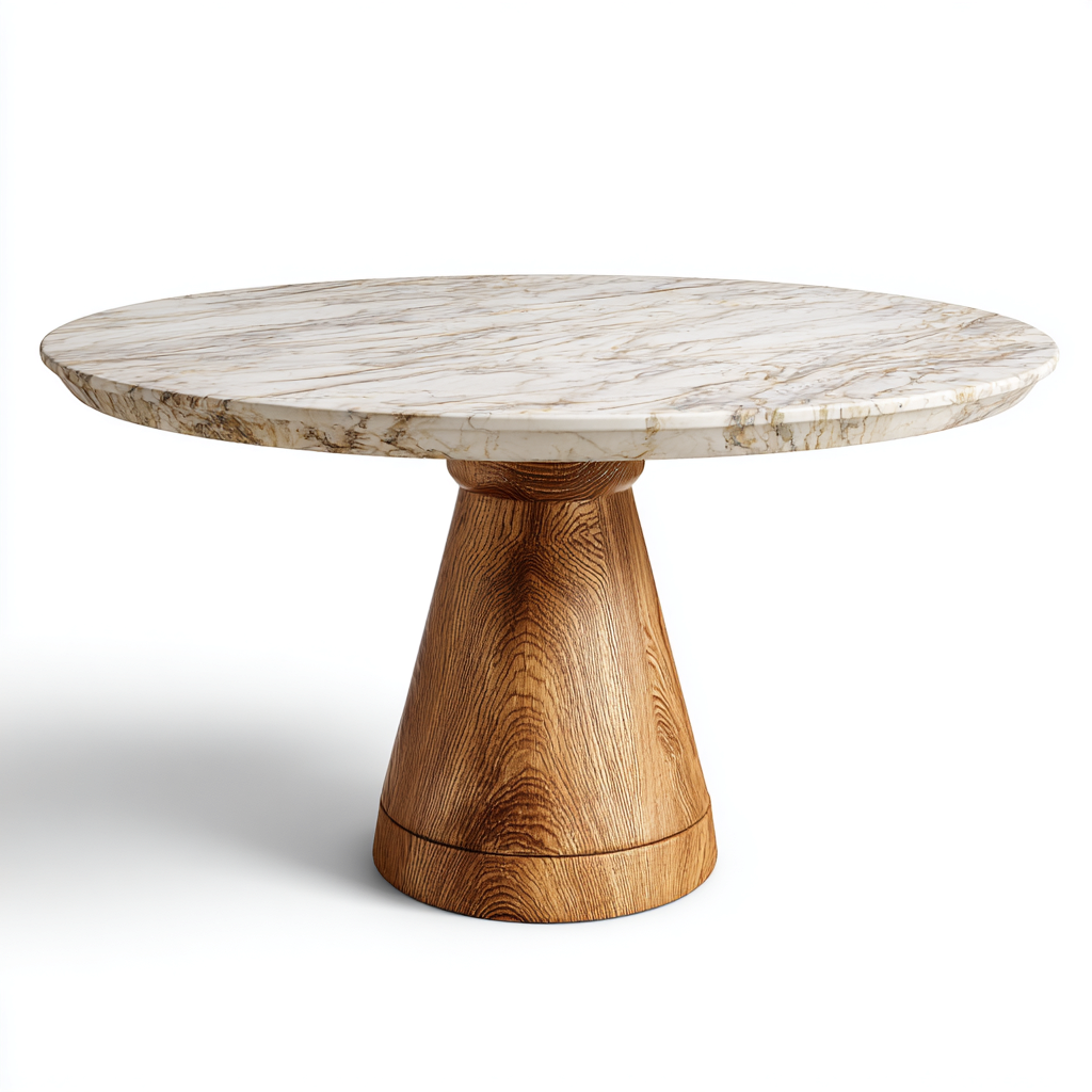 Mesa de comedor mármol y madera 135x135x76 cm - blanco-marrón - adecuado para comedor - diseño moderno-Oakuply