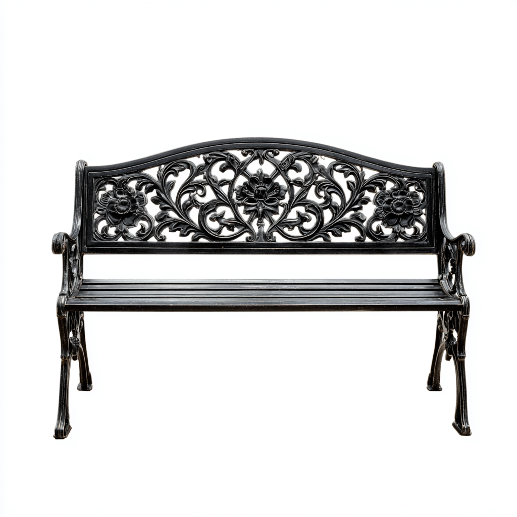 Bancos de jardín metal 128x61x90 cm - color negro - diseño ornamental-Oakuply