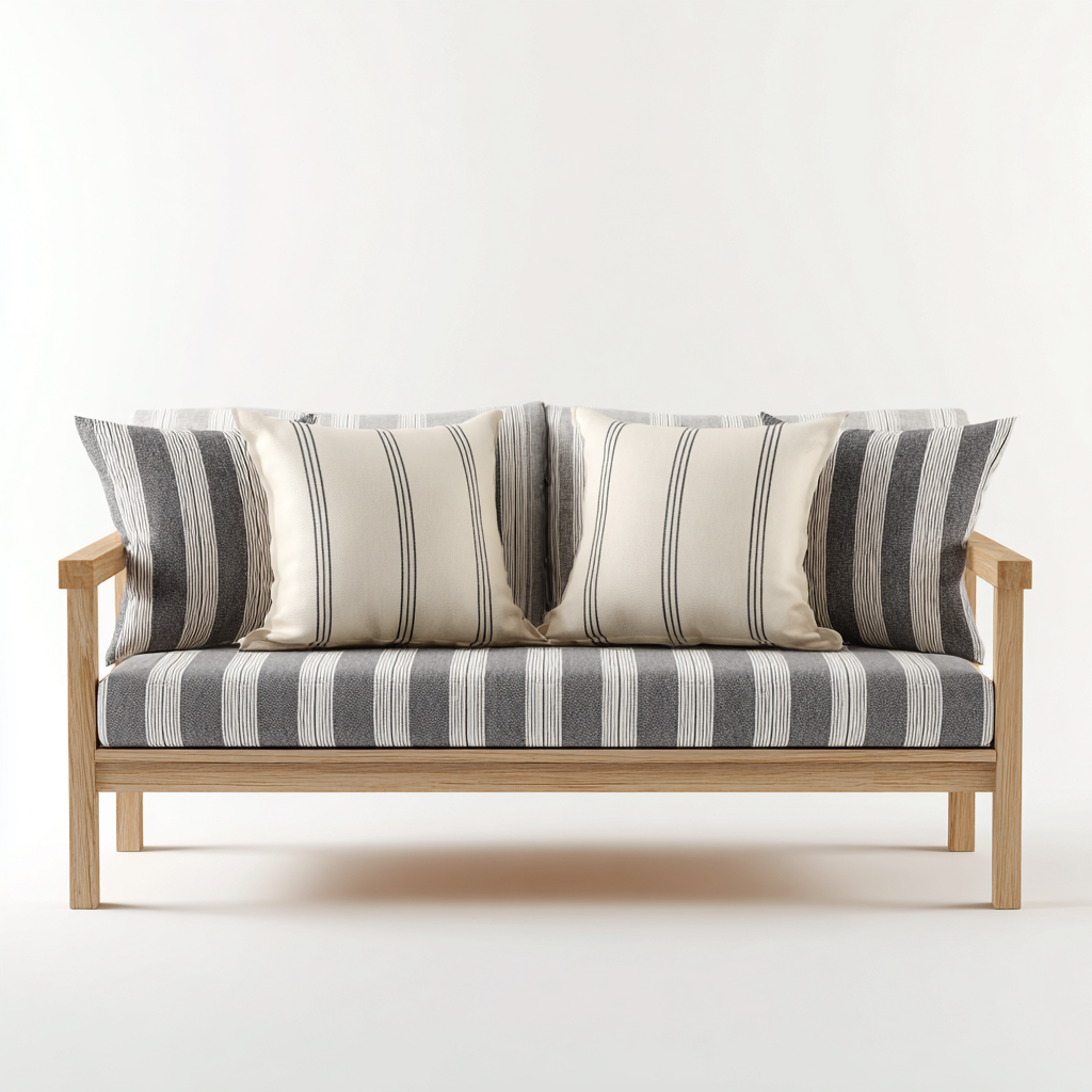 Sofá de jardín madera-tela 165x75x80 cm - natural-gris - diseño moderno-Oakuply