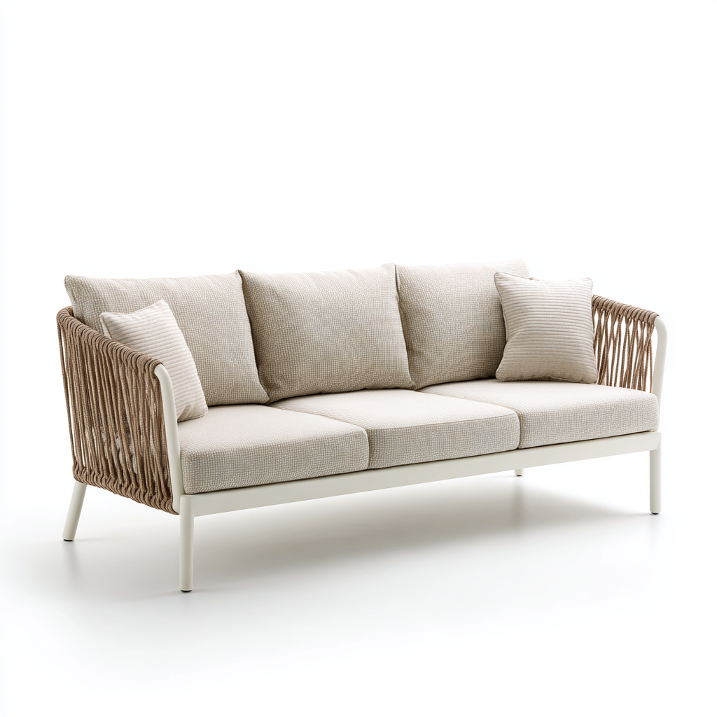 Sofá de jardín cuerda-tela-metal 200x80x83 cm - beige-marrón - diseño moderno-Oakuply