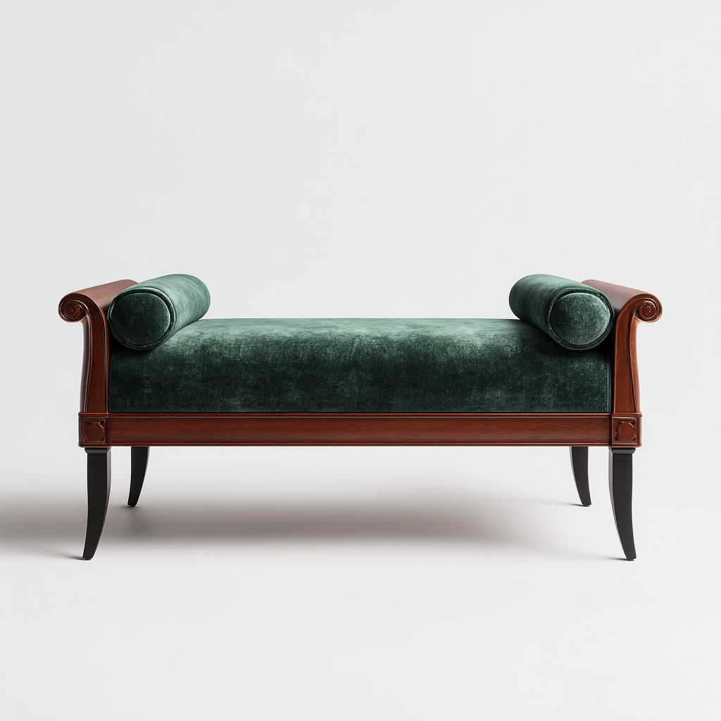 Banco de dormitorio terciopelo y madera 130x46x65 cm - verde oscuro - estilo clásico-Oakuply