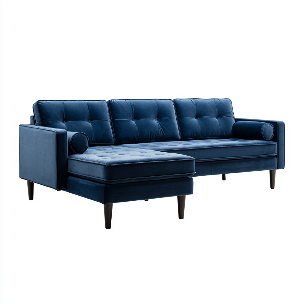 Sofá rinconero terciopelo 258x155x87 cm - azul oscuro - diseño moderno-Oakuply