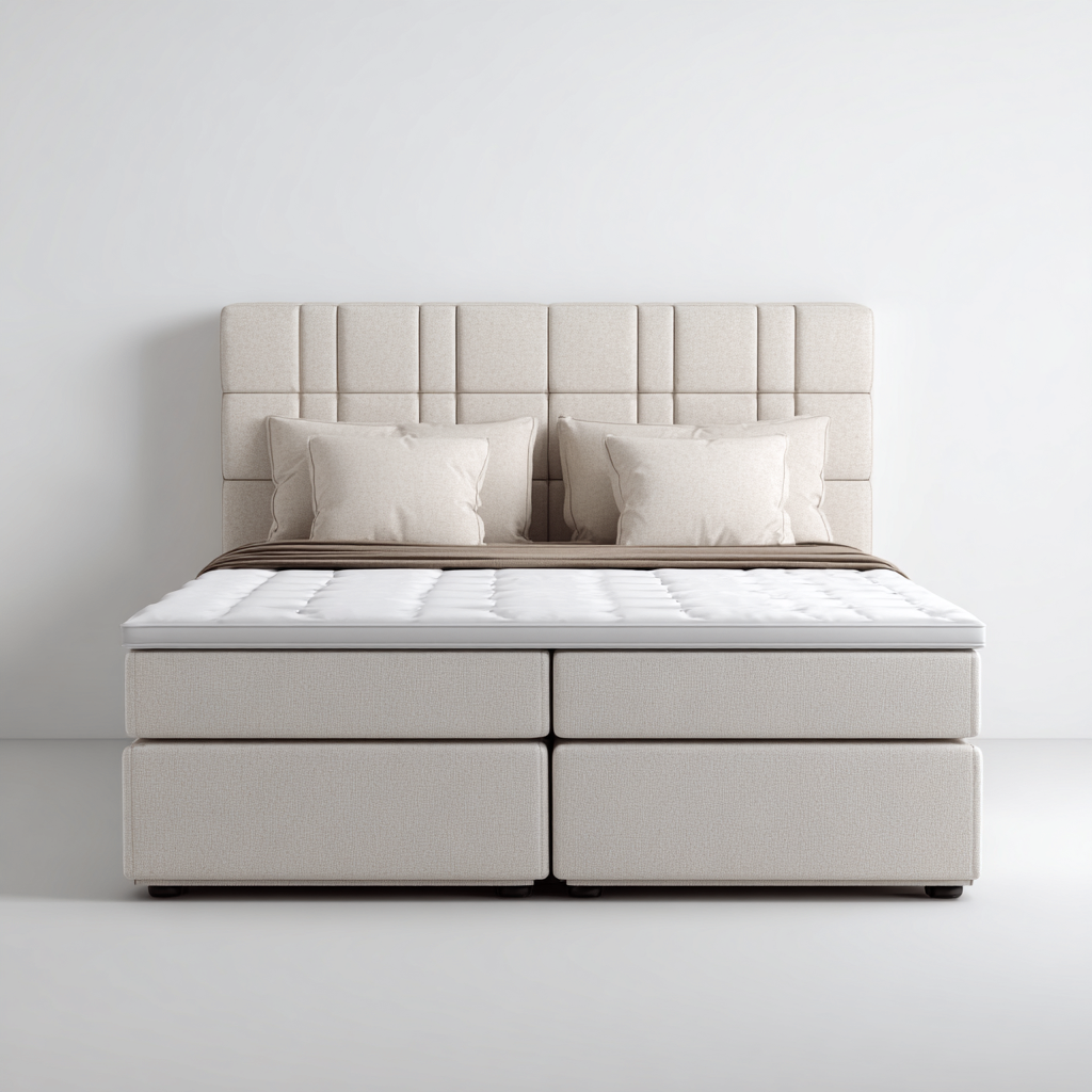 Cama matrimonial tapizada tipo box spring - 200x160x60 cm - beige - apta para dormitorio - diseño moderno-Oakuply