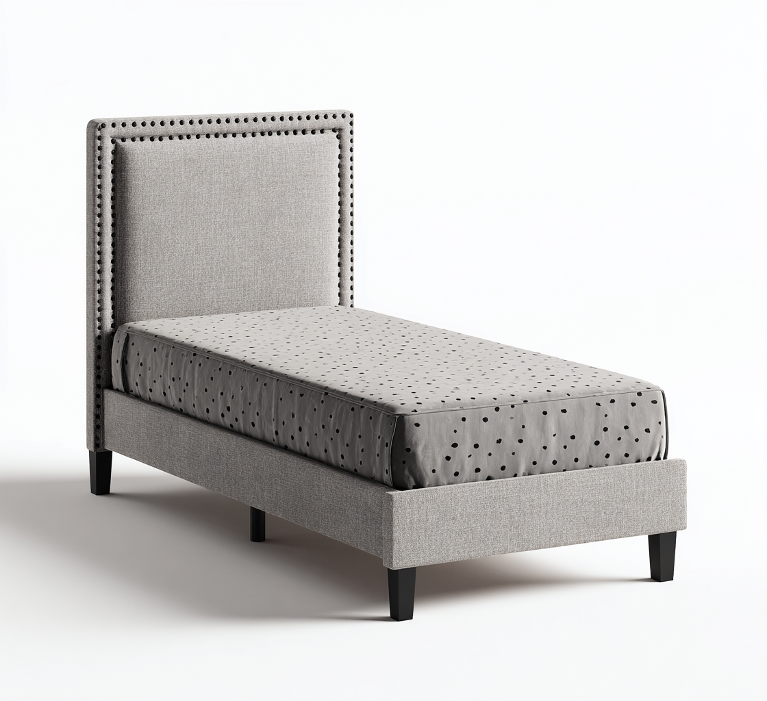 Cama individual tapizada 190x95x55 cm - gris - estilo moderno para dormitorio-Oakuply