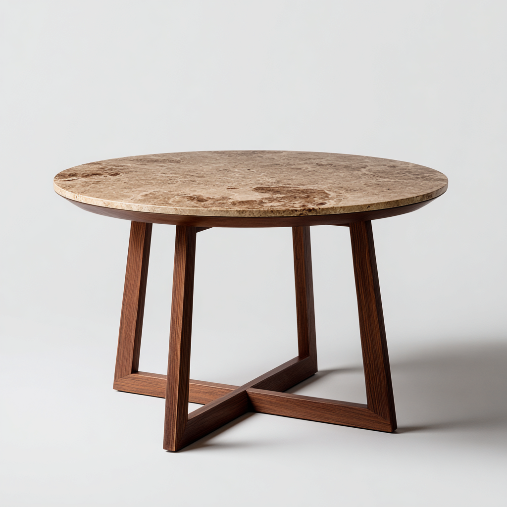 Mesa de comedor mármol-madera 110x110x75 cm - beige-marrón - diseño moderno-Oakuply