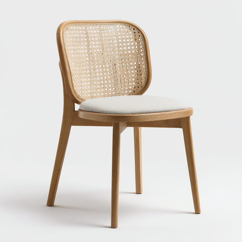 Silla de comedor madera y ratán 50x48x80 cm - beige - diseño moderno-Oakuply