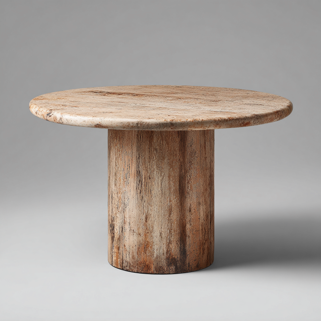 Mesa de comedor piedra natural 120x120x76 cm - marrón veteado - diseño cilíndrico estable-Oakuply