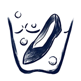 An icon depicting a shoe in a vessel of water.