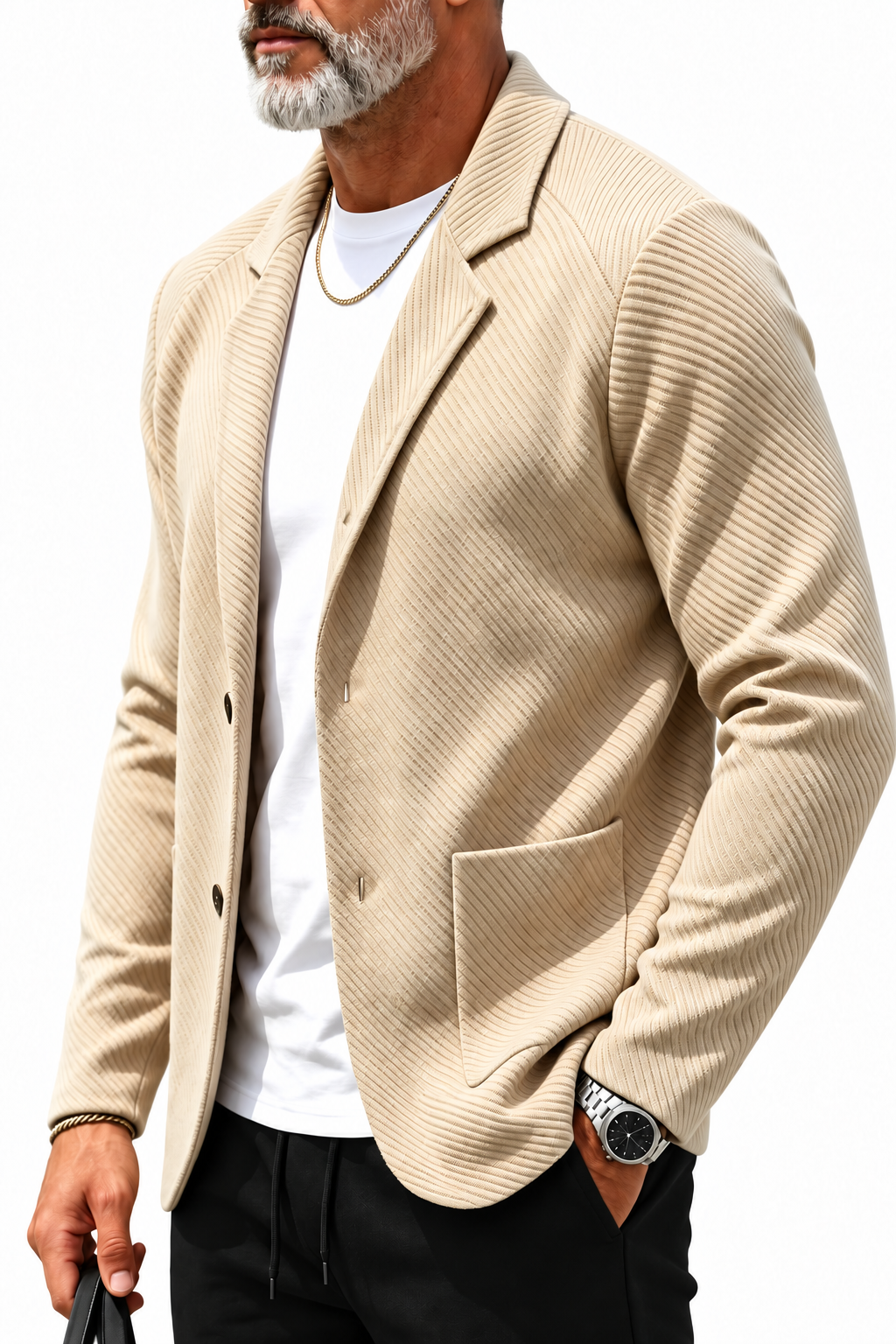 Men's Heavyweight Waffle Knit Blazer – Notched Lapel Casual Cardigan Jacket