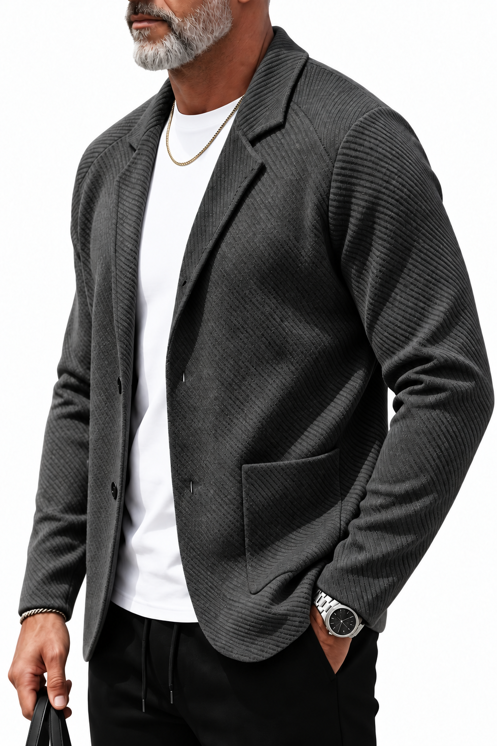 Men's Heavyweight Waffle Knit Blazer – Notched Lapel Casual Cardigan Jacket