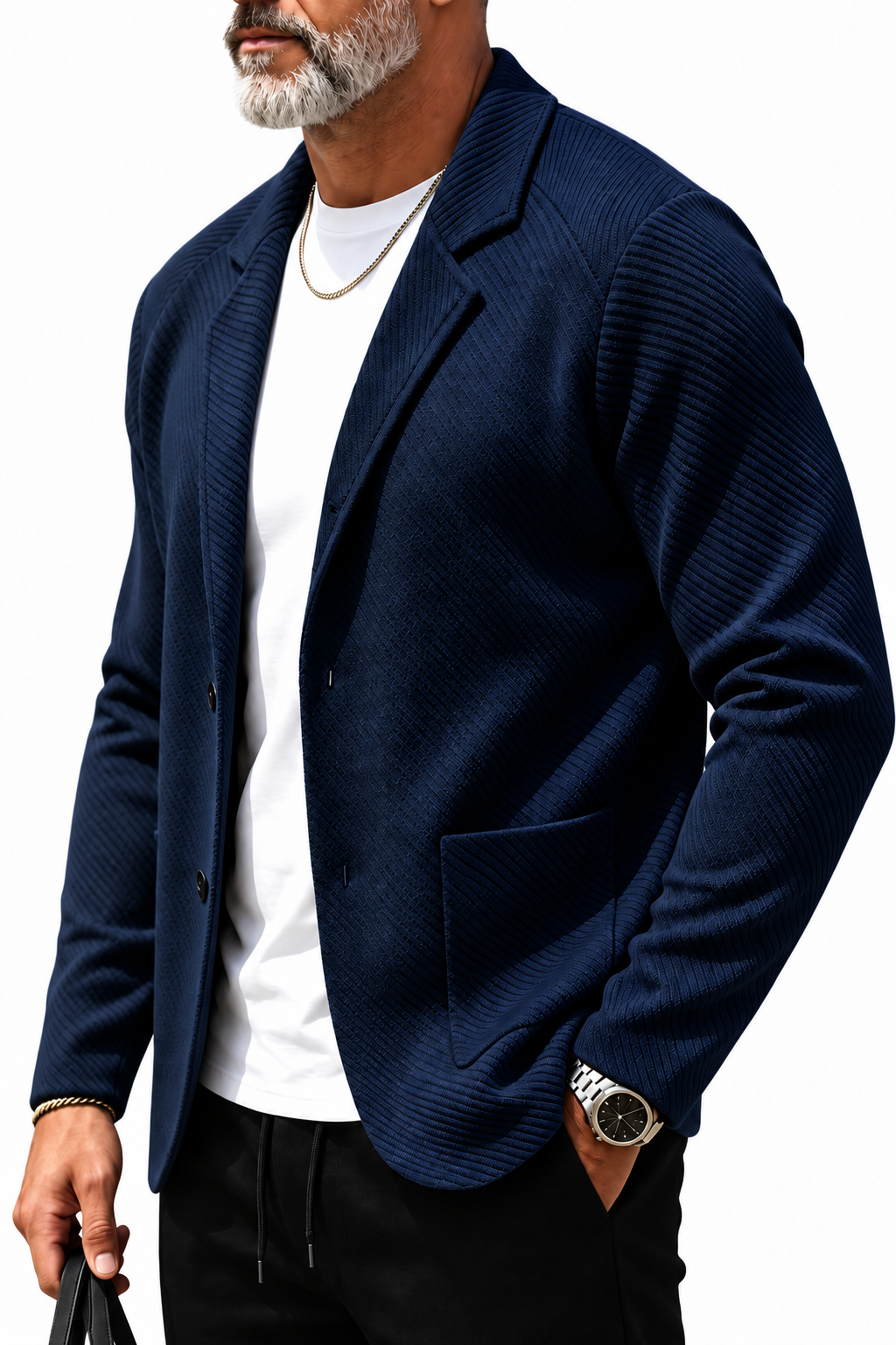 Men's Heavyweight Waffle Knit Blazer – Notched Lapel Casual Cardigan Jacket