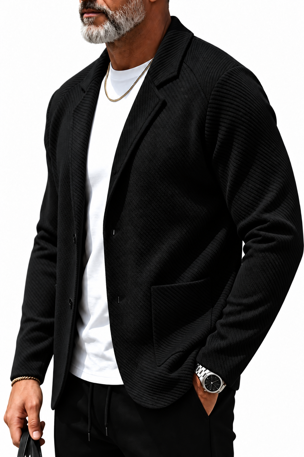 Men's Heavyweight Waffle Knit Blazer – Notched Lapel Casual Cardigan Jacket