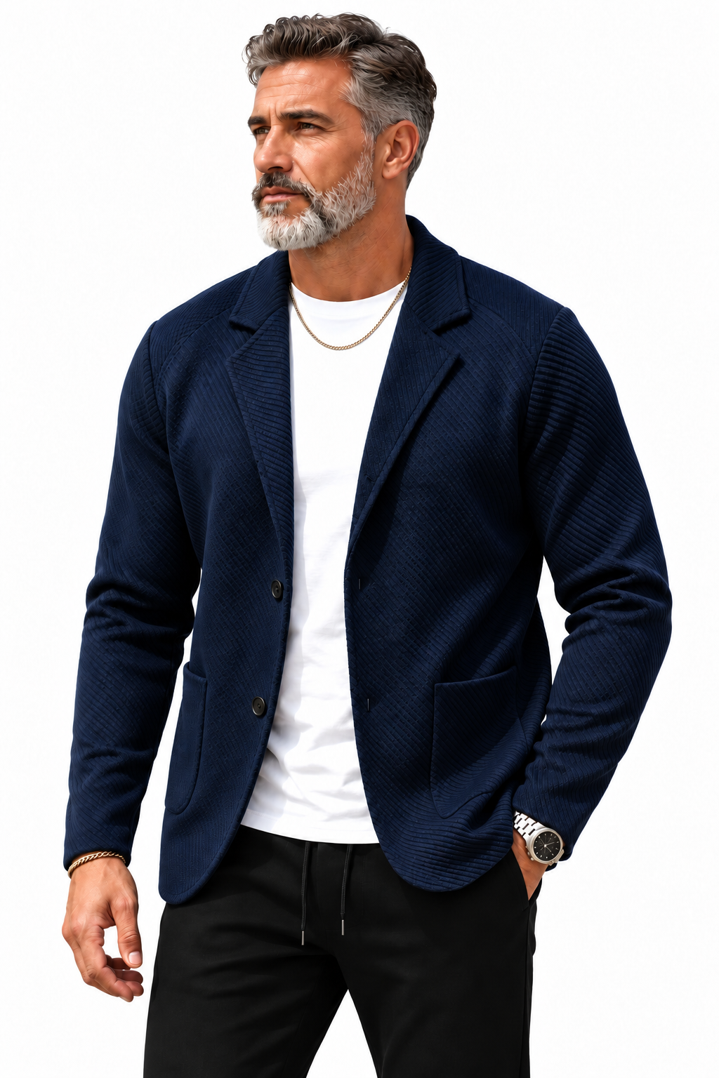 Men's navy heavyweight waffle knit blazer
