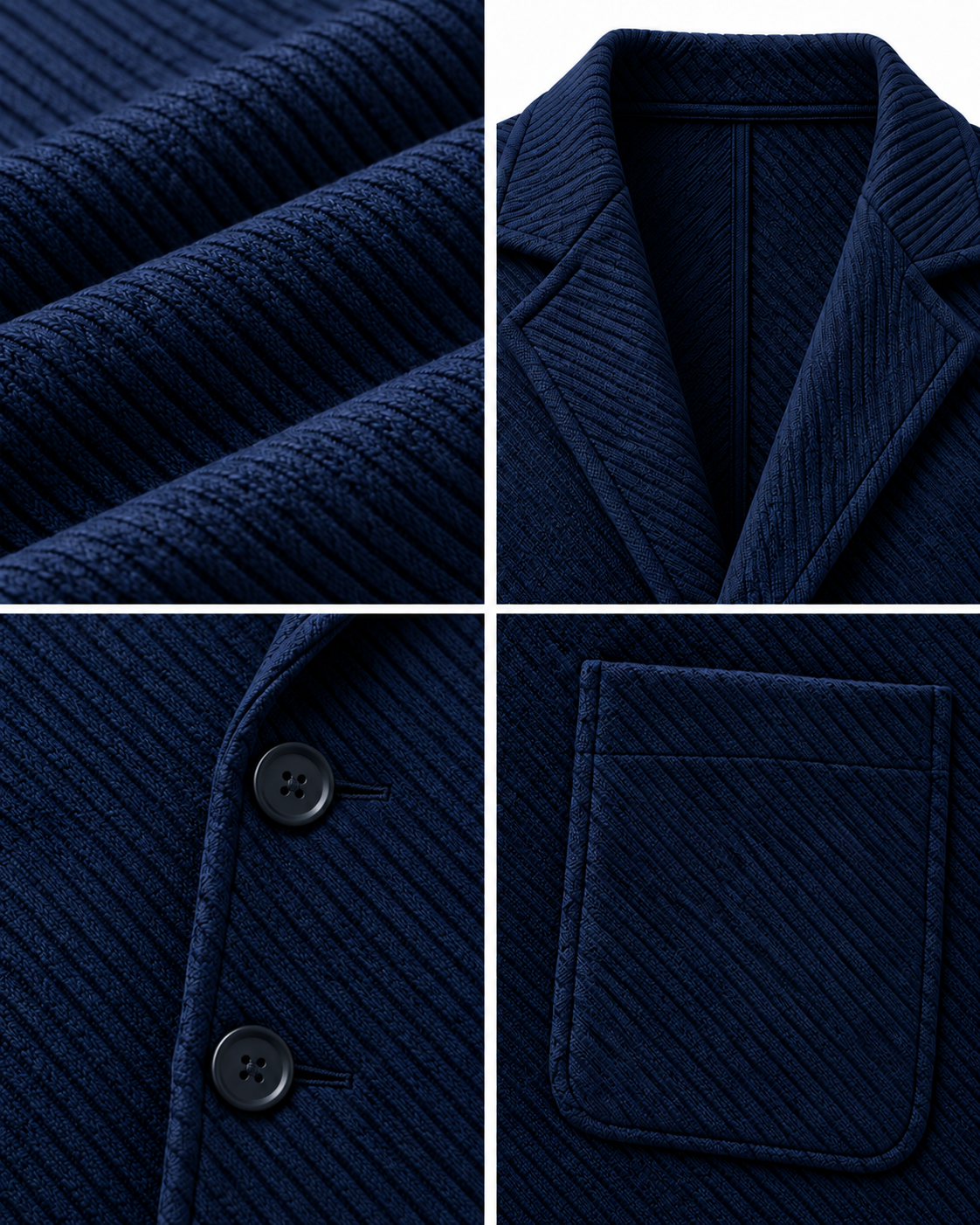 Heavyweight waffle knit blazer fabric, lapel, button and pocket details