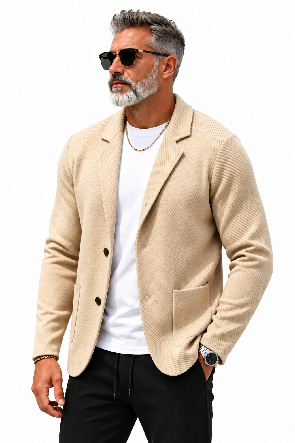 Men's beige heavyweight waffle knit blazer