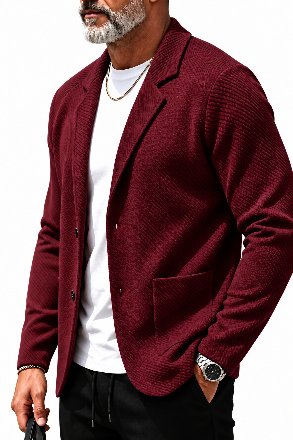 Men's Heavyweight Waffle Knit Blazer – Notched Lapel Casual Cardigan Jacket