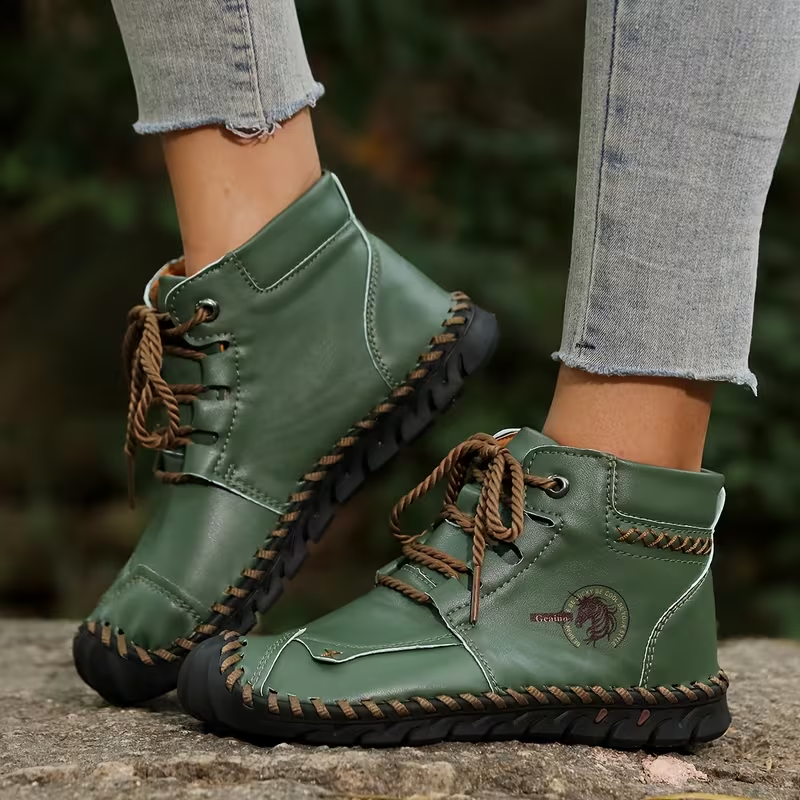 Women's Casual Leather Boots - Wide Toe, Arch Support, Waterproof, Pressure Relief for Everyday & Travel