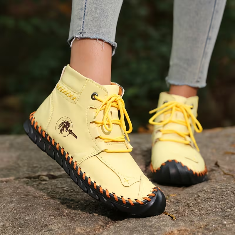 Women's Casual Leather Boots - Wide Toe, Arch Support, Waterproof, Pressure Relief for Everyday & Travel