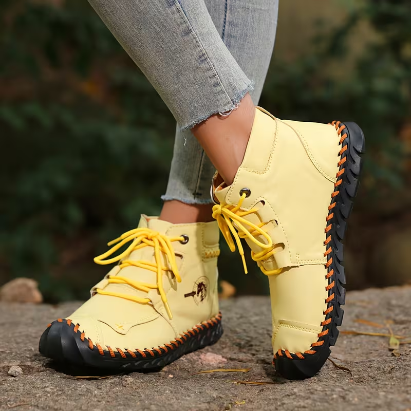 Women's Casual Leather Boots - Wide Toe, Arch Support, Waterproof, Pressure Relief for Everyday & Travel