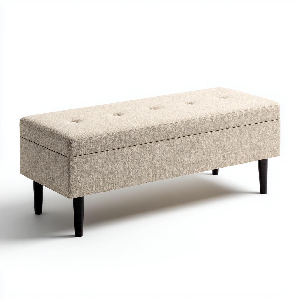 Banco de dormitorio tapizado tela 110x40 cm - beige - diseño moderno-Sofagobay