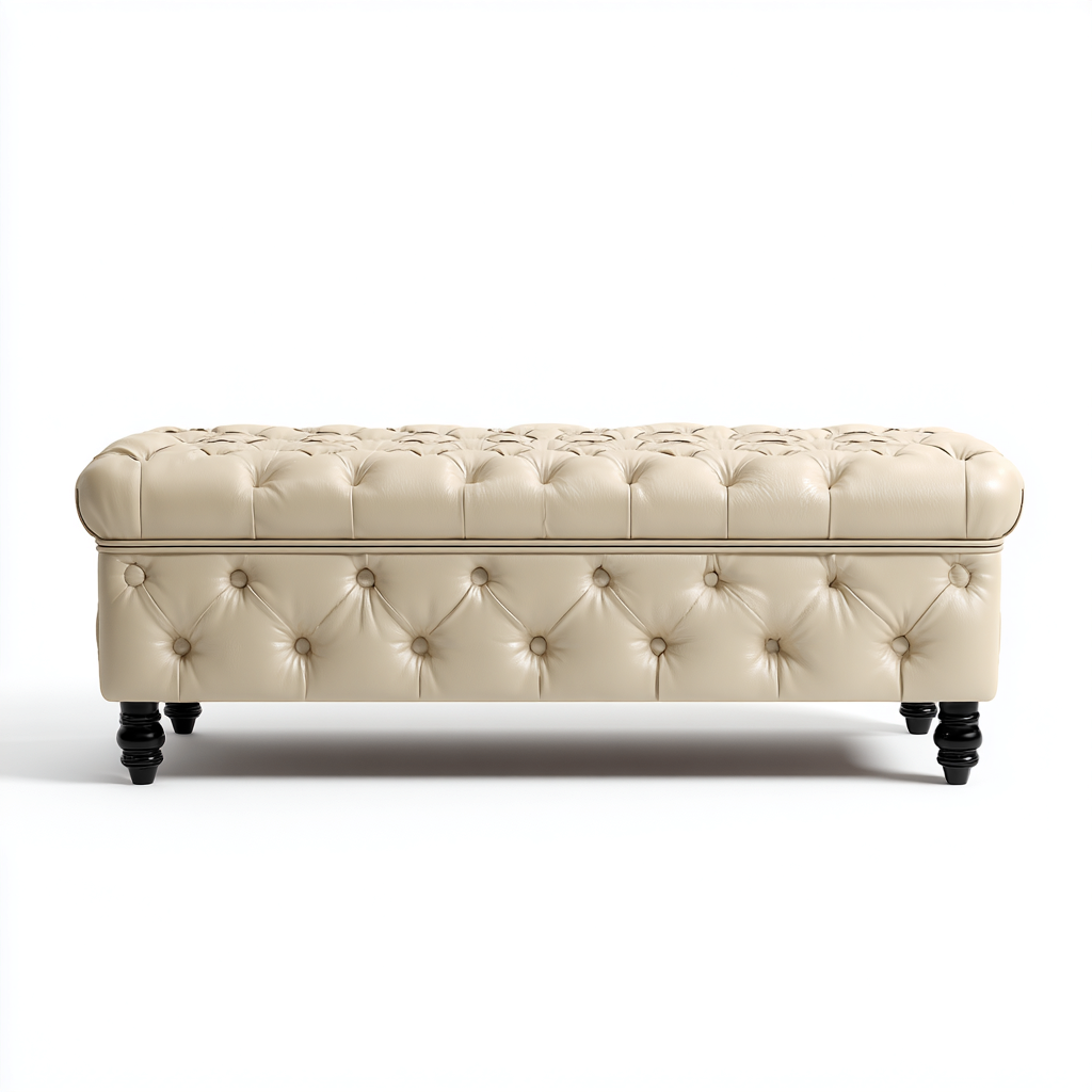Banco de dormitorio tapizado piel sintética 112x46 cm - beige - diseño clásico-Sofagobay