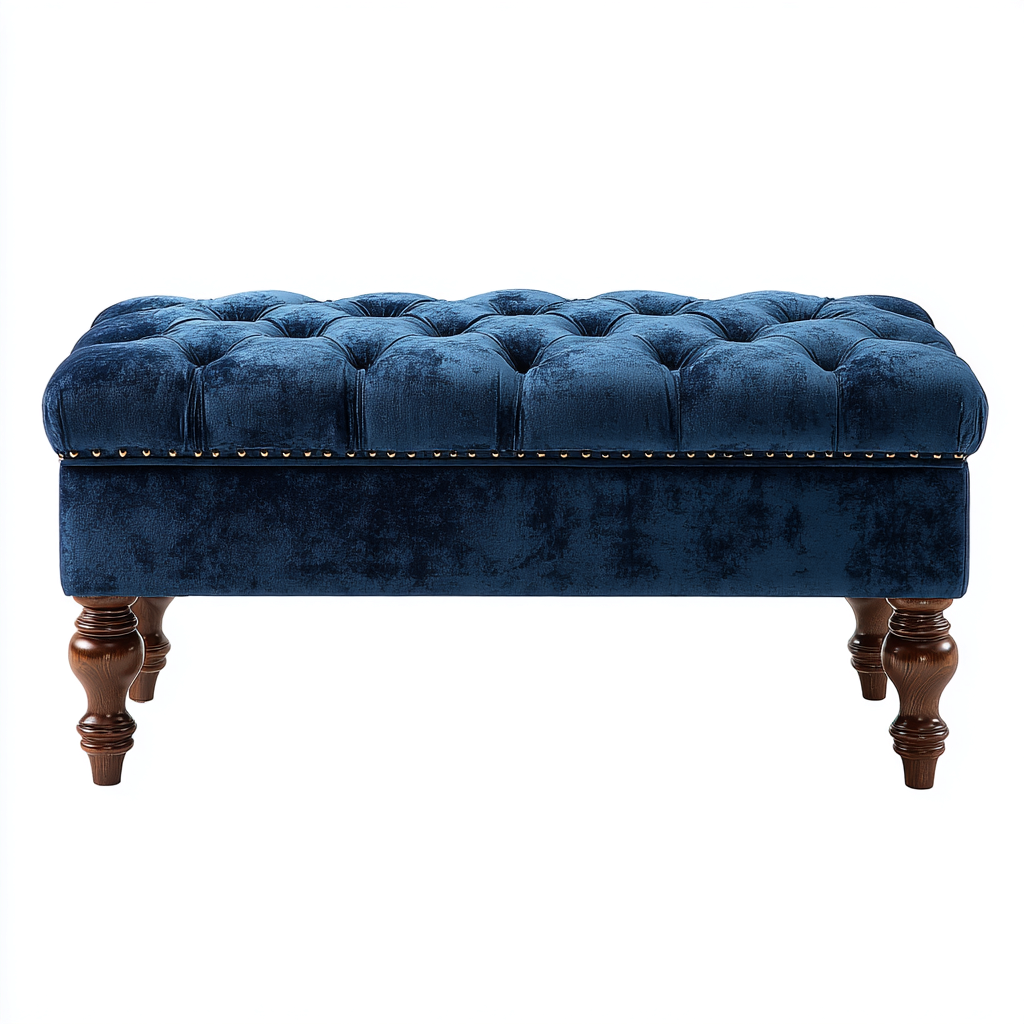 Banco de dormitorio tapizado terciopelo 114x43 cm - azul - diseño clásico-Sofagobay