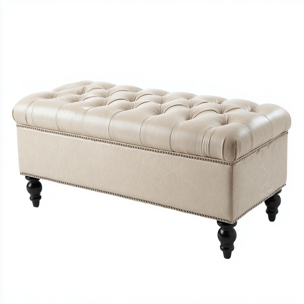 Banco de dormitorio tapizado piel sintética 105x45 cm - beige - diseño clásico-Sofagobay