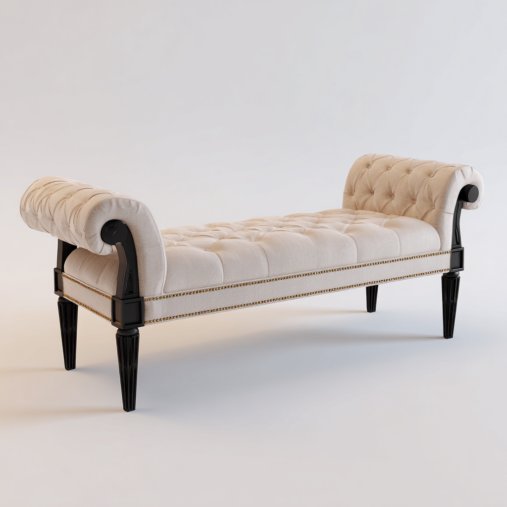 Banco de dormitorio tapizado tela 128x42 cm - beige - diseño clásico-Sofagobay
