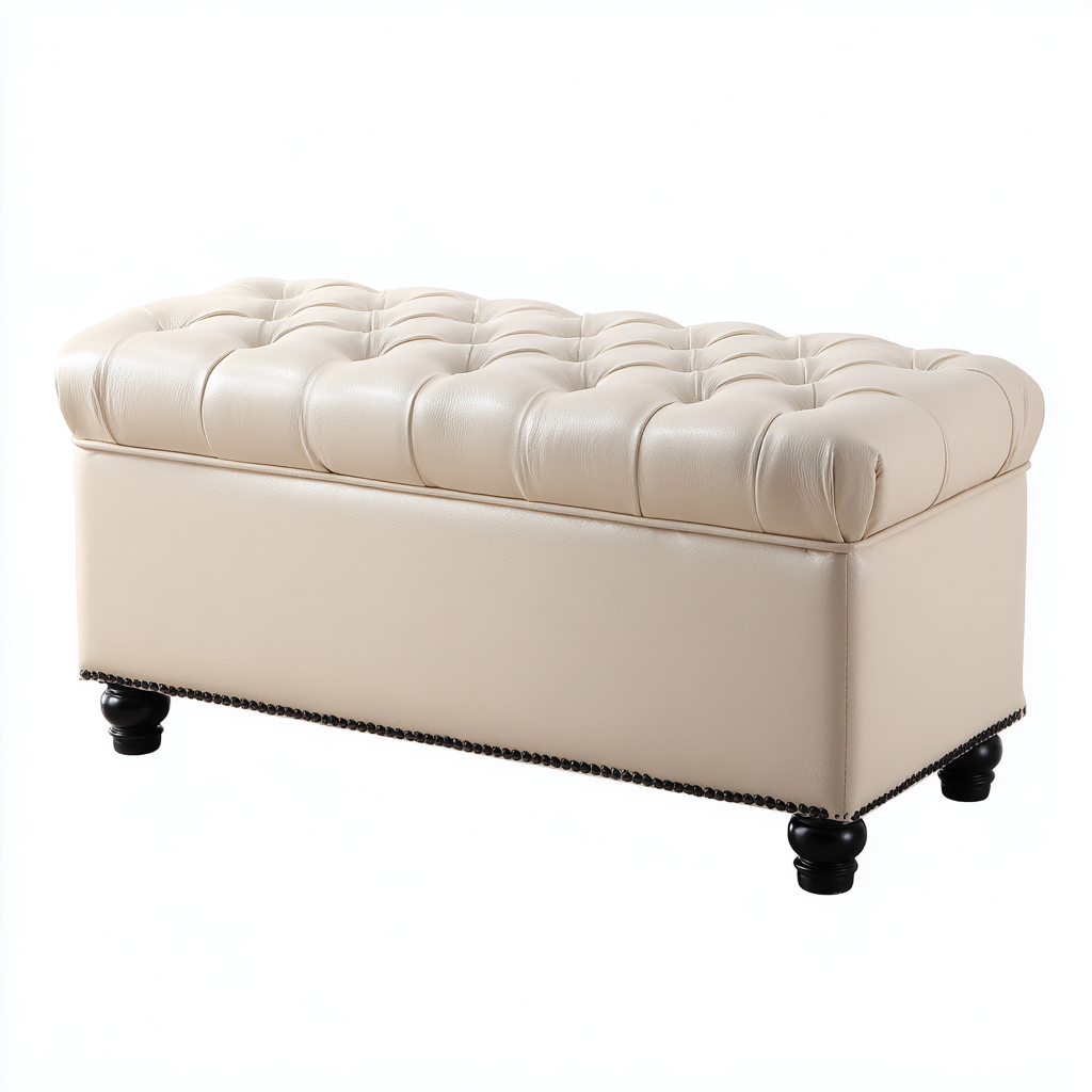 Banco de dormitorio tapizado piel sintética 111x46 cm - beige - diseño clásico-Sofagobay