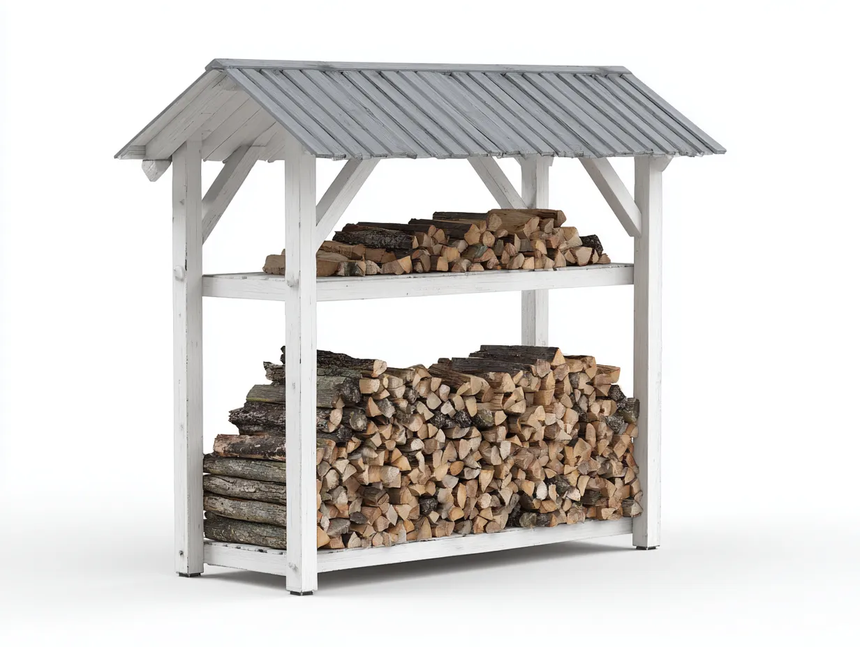 Leñero de exterior madera con techo protector 150x60x140 cm - blanco-gris - almacenamiento de leña para jardín-Pinegoden