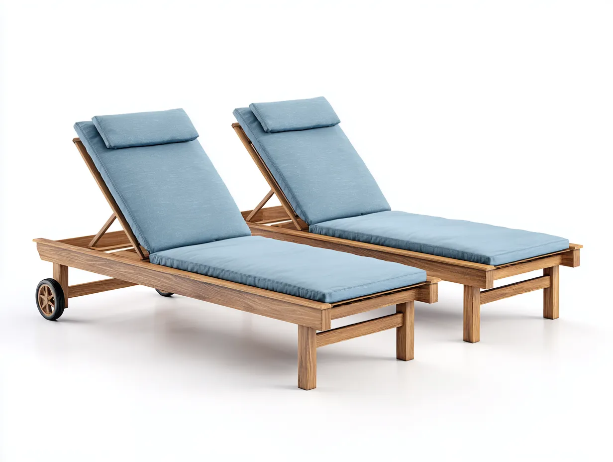 Tumbonas de jardín madera y textil 200x65x35 cm azul claro - chaise longue exterior reclinable con ruedas-Pinegoden