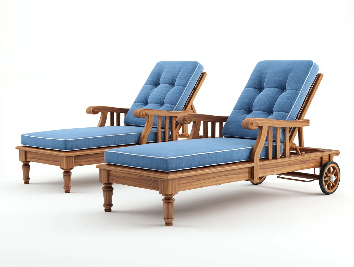 Tumbonas de jardín de madera con cojines 195x65x85 cm - azul-marrón - diseño clásico-Pinegoden