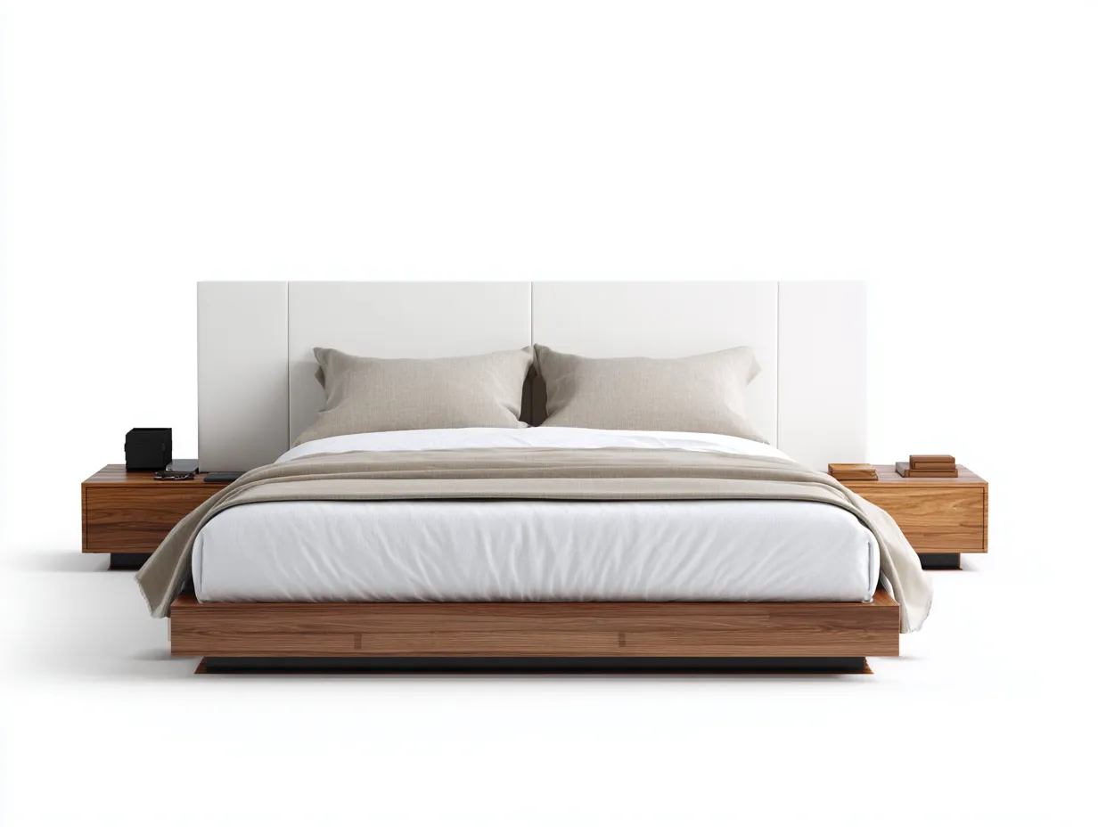 Doppelbett-Holz-Kunstleder-212 x 192 x 98 cm-Weiß-Walnuss-Moderner Stil-Casamyhub