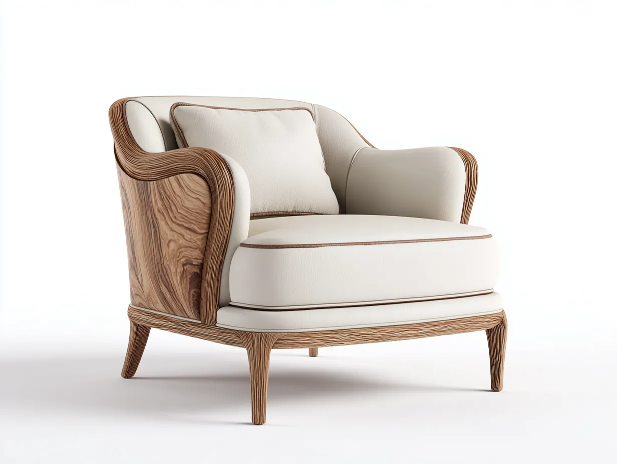 Stoffsessel-Leder-Holz-80x85x80 cm-Elfenbein-Luxuriöses Design-Casamyhub