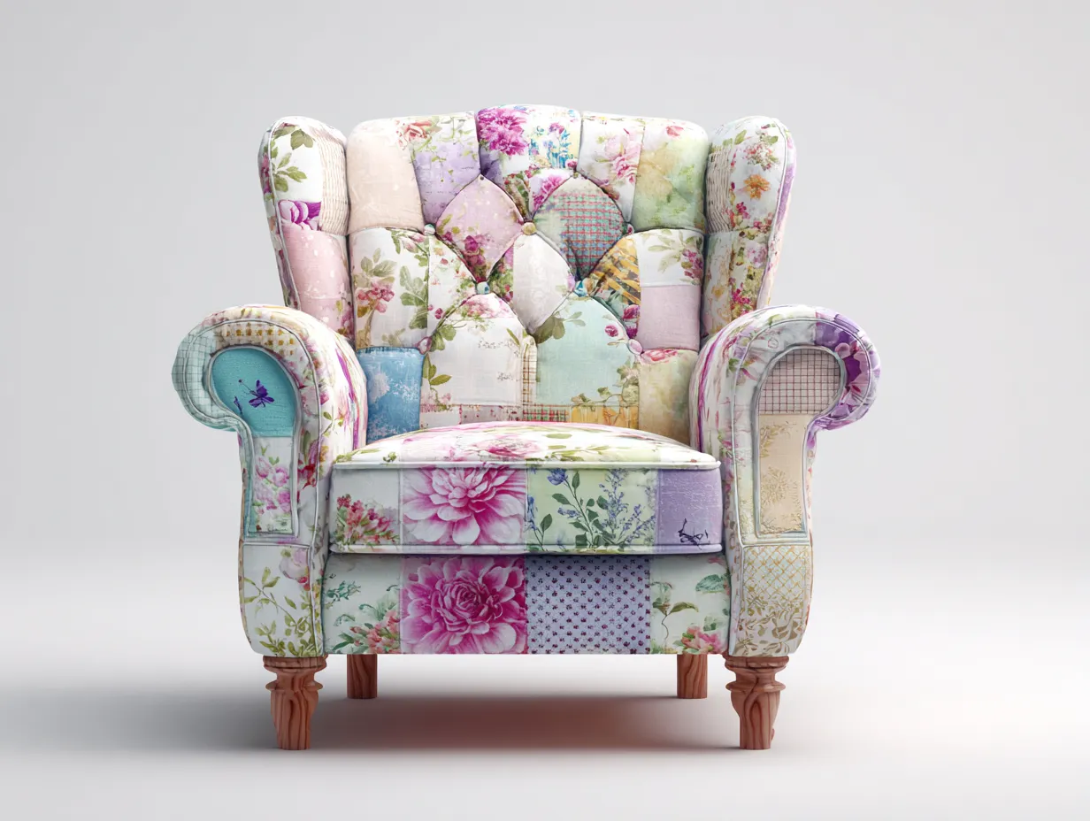 Stoffsessel-Stoff-84x79x98 cm-rosa-hellblau-creme-bunt-Vintage Patchwork Design-Casamyhub