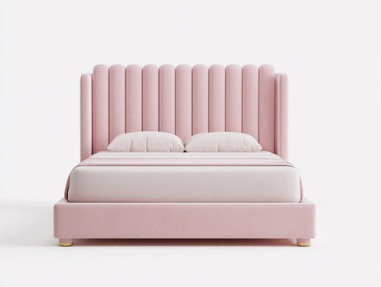 Doppelbett-Holz-Stoff-208 x 188 x 110 cm-Rosa-Moderner Stil-Casamyhub