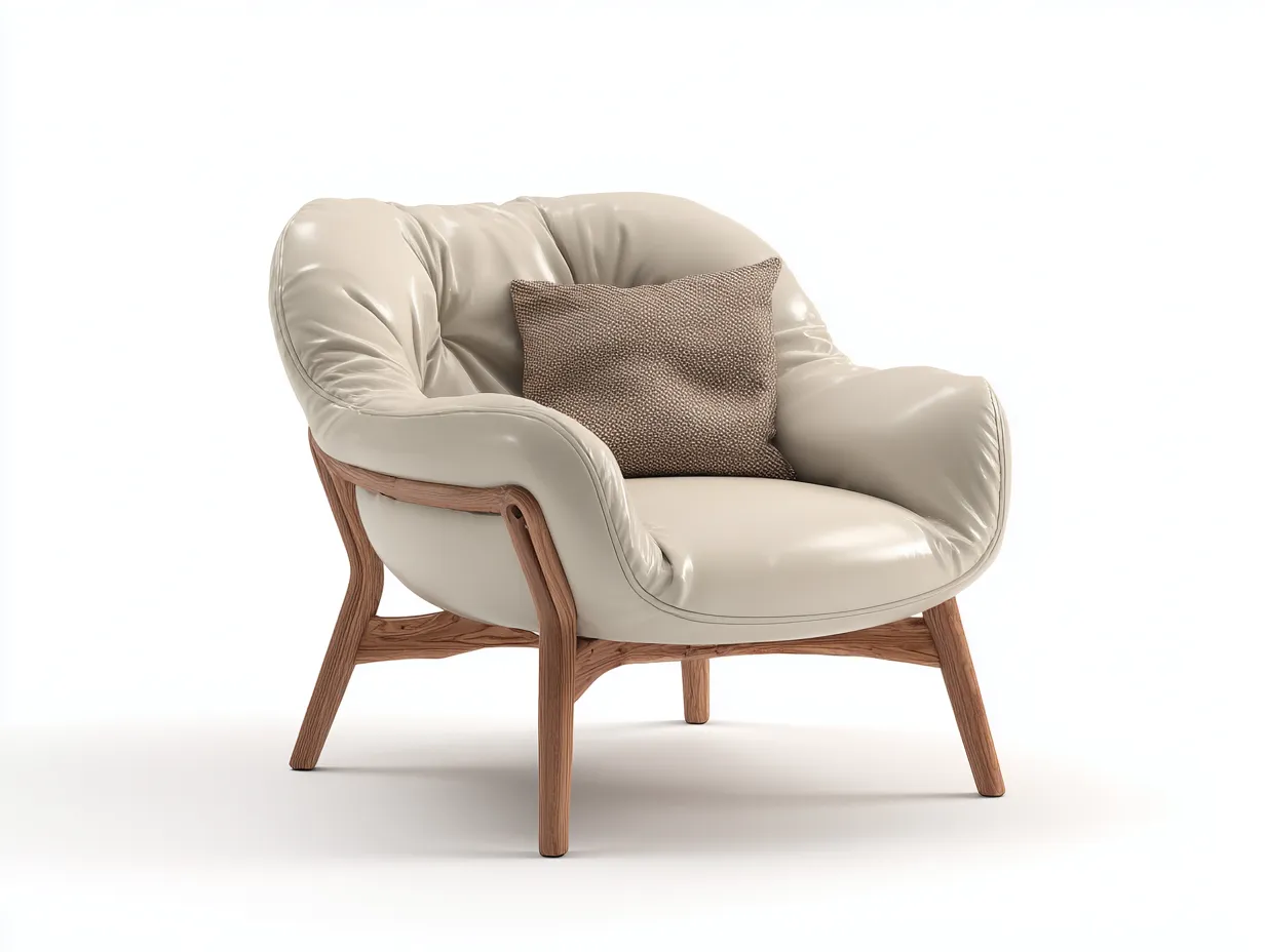 Stoffsessel-Leder-Holz-85x90x80 cm-Creme-Modernes Design-Casamyhub