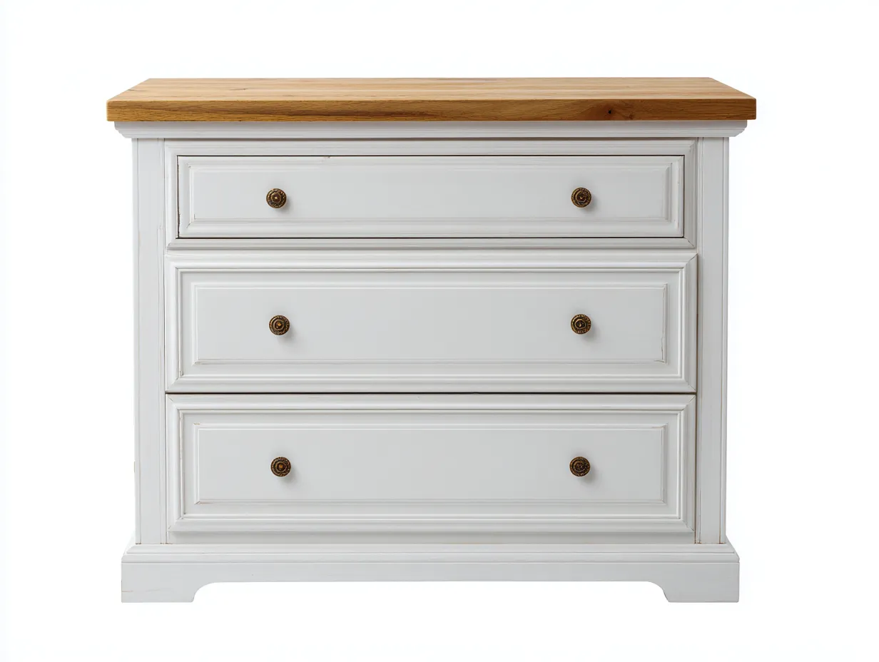 Kommode mit Schubladen - Holz-Metall - 92x44x84 cm - Weiß-Natur - Landhausstil-Bamboouphaus