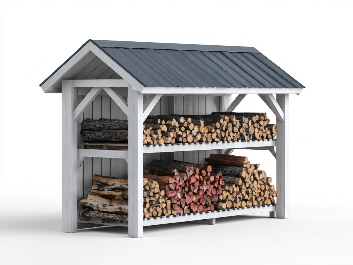 Kaminholzregal-Holz-Metall-182x58x162 cm-Weiß-Grau-Landhausstil-Bamboouphaus