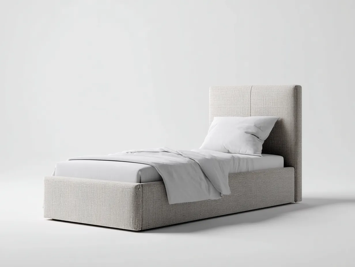 Einzelbett - Stoff-Holzwerkstoff - 207x101x102 cm - Beige - Modern-Bamboouphaus