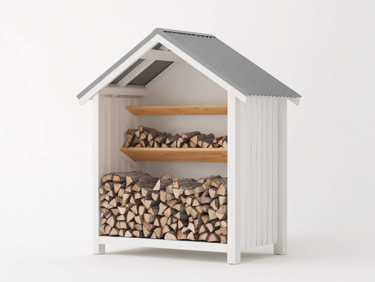 Kaminholzregal-Holz-Metall-98x46x158 cm-Weiß-Grau-Landhausstil-Bamboouphaus