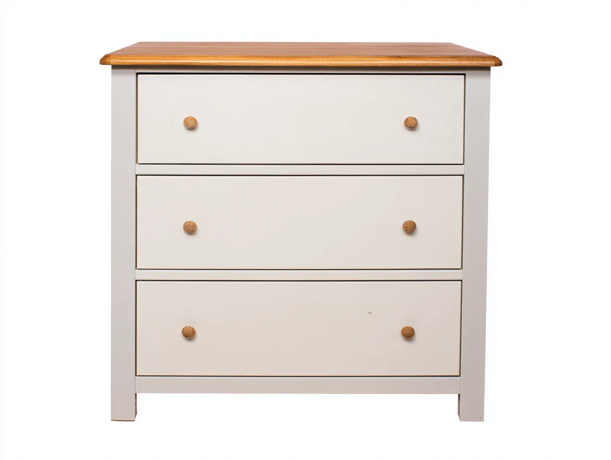 Kommode mit Schubladen - Holz-Metall - 118x46x88 cm - Weiß-Natur - Landhausstil-Bamboouphaus