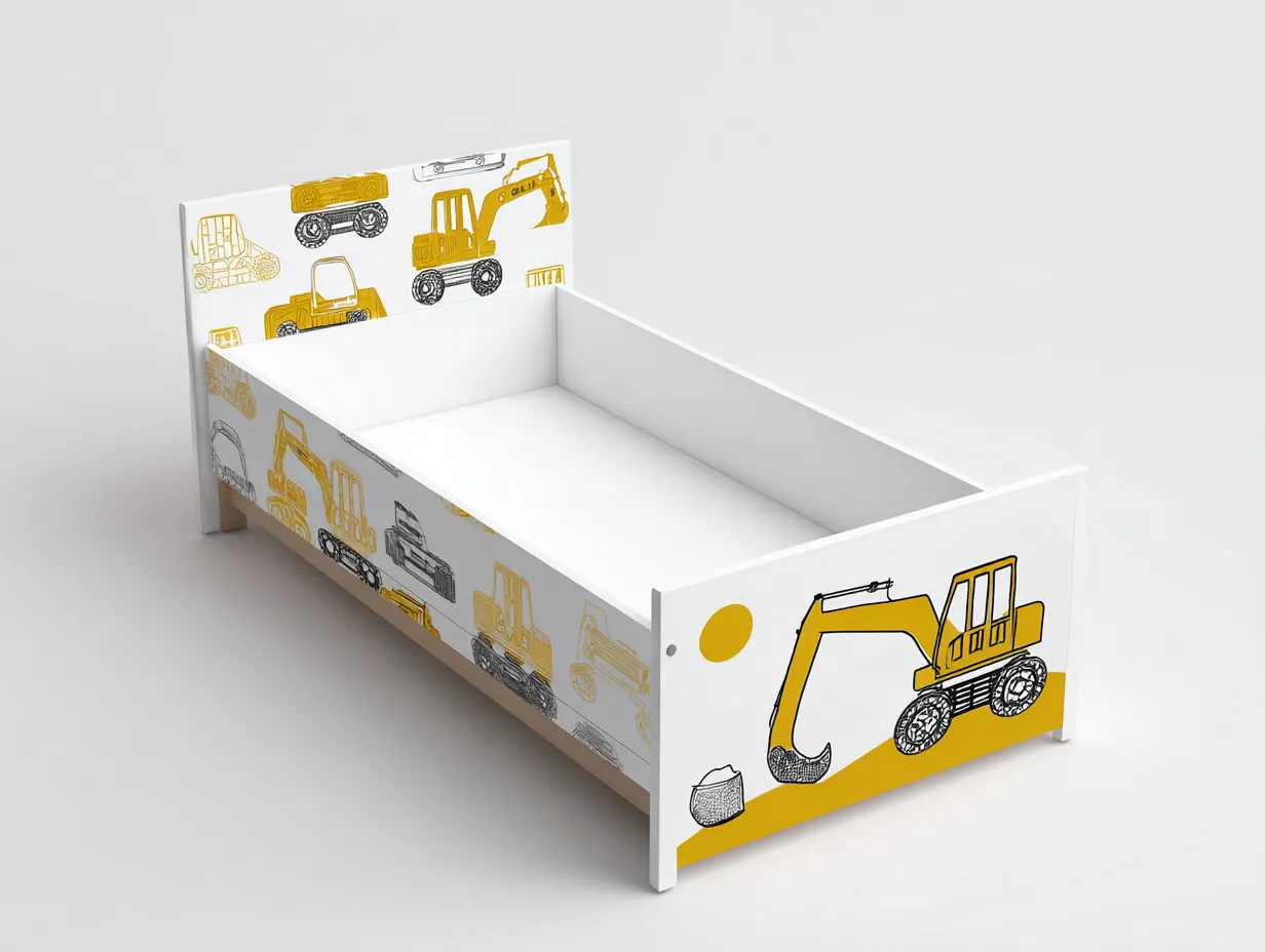 Einzelbett - Holzwerkstoff - 203x94x86 cm - Weiß-Gelb - Modernes Kinderdesign-Bamboouphaus