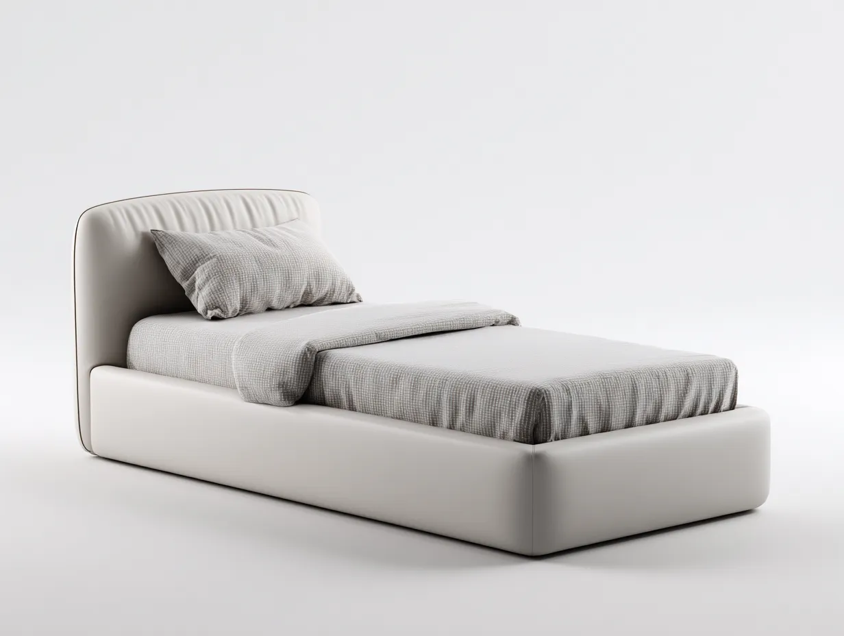 Einzelbett - Kunstleder-Holzwerkstoff - 209x102x95 cm - Beige - Modern-Bamboouphaus