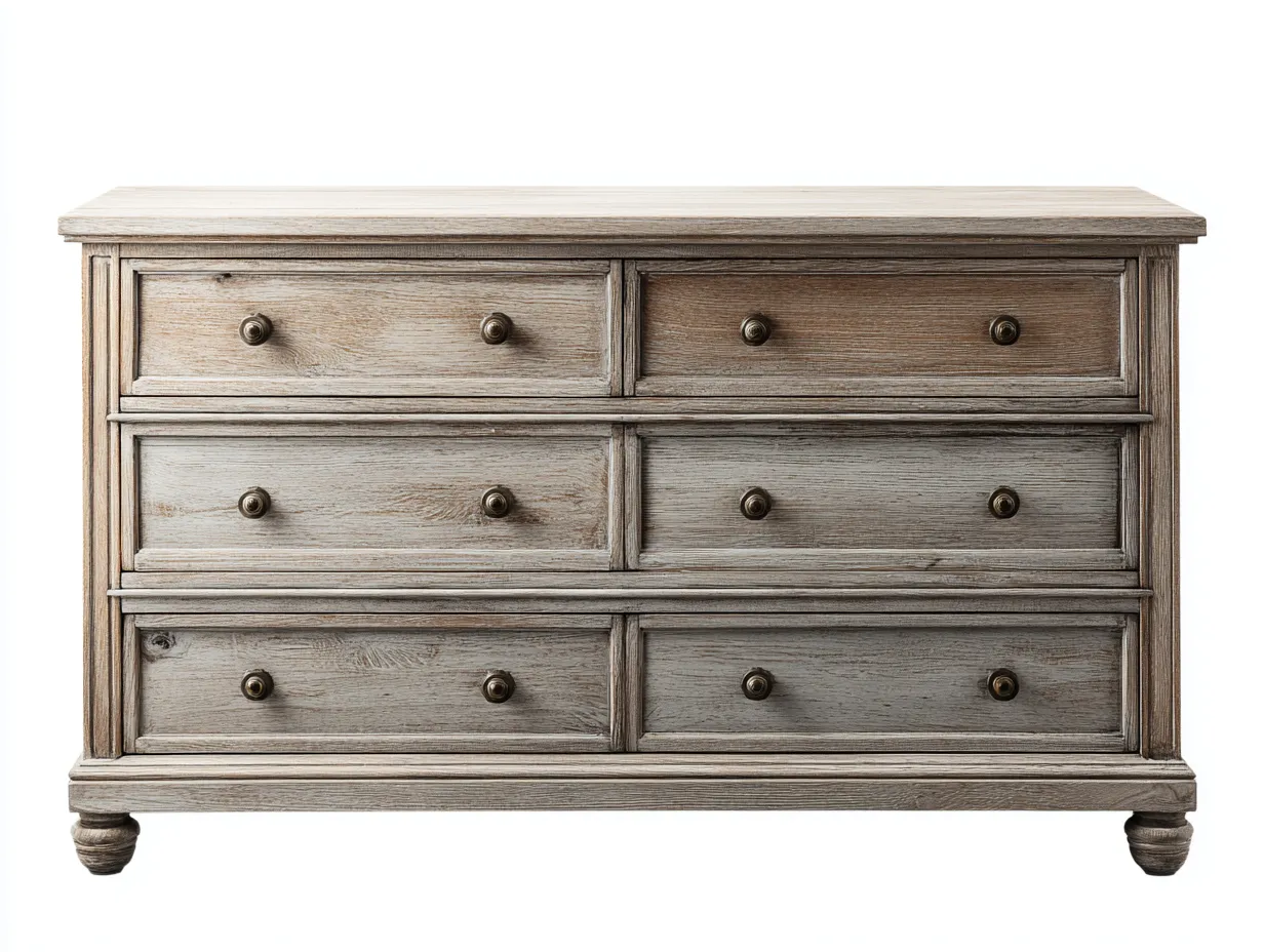 Kommode mit Schubladen - Holz-Metall - 138x46x82 cm - Natur-Greige - Landhausstil-Bamboouphaus