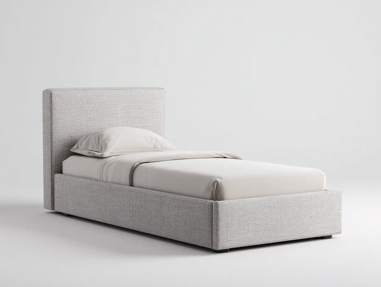 Einzelbett - Stoff-Holzwerkstoff - 206x99x96 cm - Beige - Modern-Bamboouphaus