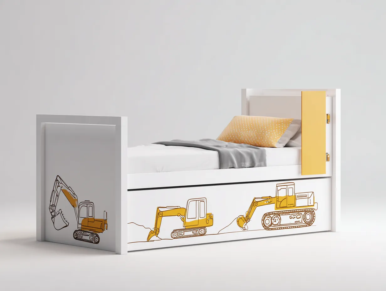 Einzelbett - Holzwerkstoff - 204x96x88 cm - Weiß-Gelb - Modernes Kinderdesign-Bamboouphaus