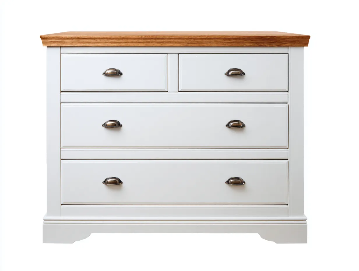 Kommode mit Schubladen - Holz-Metall - 120x45x85 cm - Weiß-Natur - Landhausstil-Bamboouphaus